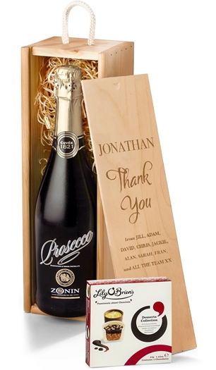 Birthday Sparkling Prosecco & Chocolates Gift Box With Engraved Personalised Lid
